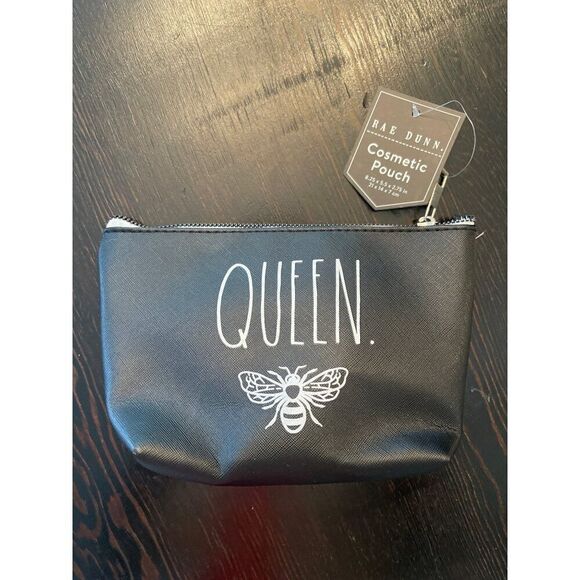Rae Dunn NWT Queen Bee Cosmetic Pouch 8.25"x5.5"x2.75" PVC & Polyester, Black - Picture 1 of 7